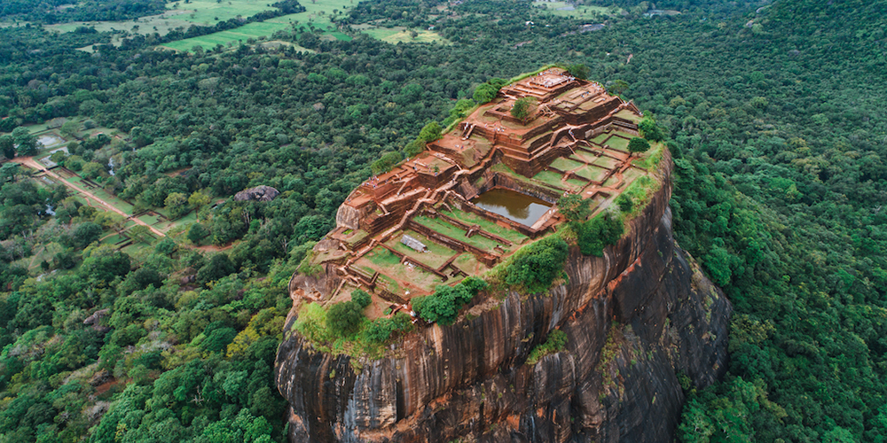 Sigiriya Lion's Rock of Fortress in the middle of the forest in Sri Lanka island